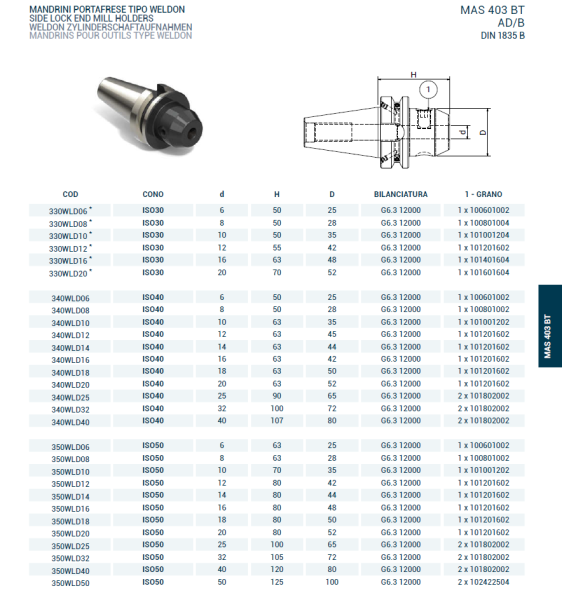 Оправка ISO40 MAS403BT WELDON H63 D.18